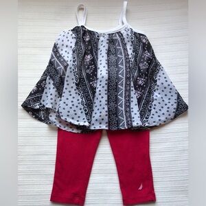 Nautica Baby Girl Black and White Patterned Top with Red Leggings size 6/9 month